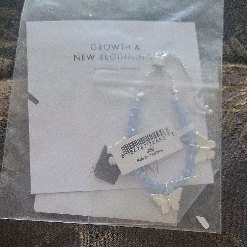 Alex Ani Beautiful Blue Beaded Butterfly Bracelet Sealed Silver Accents